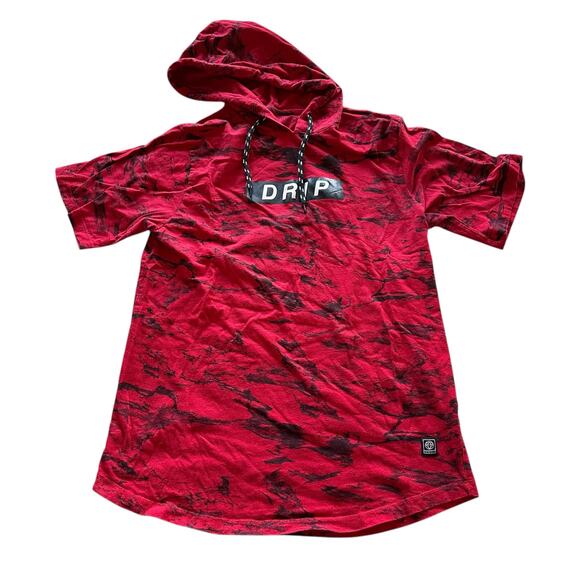 Vox Populi Other - Mens Hooded T-Shirt Size Medium Drip Hoodie Tee Red Black Short Sleeve Casual